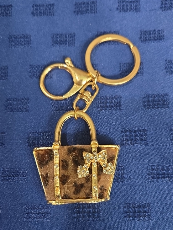 Accessories - Gold-Tone Leopard Faux Fur  Keychain / Bag Charm with Crystal Bow Accent